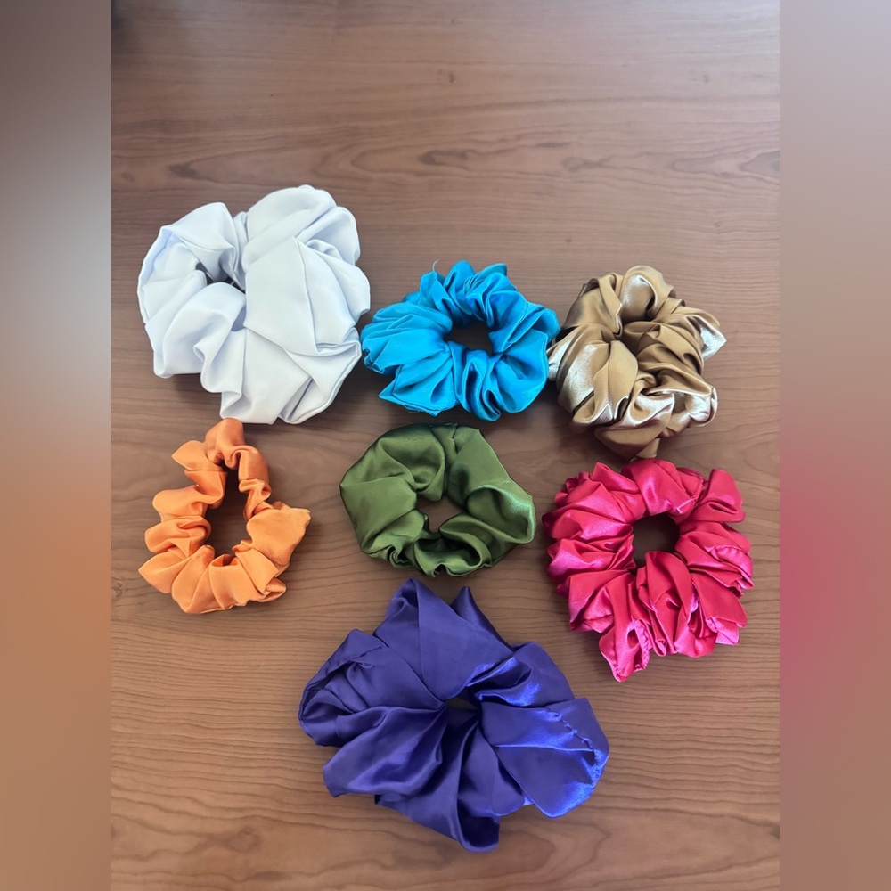 Colorful Satin Scrunchies Set Of 7